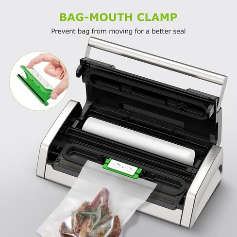 Bonsenkitchen Vacuum Sealer for Food, 5-in-1 Heavy Duty Performance | Built-in Cutter & Bag Storage for Sous Vide, Vacuum Sealer Machine Suitable for Dry & Moist Food Types, 1 Roll & 10 Bags in Saudi Arabia