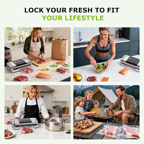 Bonsenkitchen Vacuum Sealer for Food, 5-in-1 Heavy Duty Performance | Built-in Cutter & Bag Storage for Sous Vide, Vacuum Sealer Machine Suitable for Dry & Moist Food Types, 1 Roll & 10 Bags in Saudi Arabia