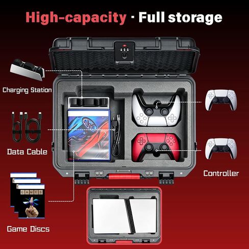 Luck&Link Hard Shell Travel Case Compatible with PlayStation 5 Pro Console, Controllers & Accessories – Waterproof PS5 Pro Carrying Case with Customized Foam & Combination Lock, Fits Digital & Disc in Saudi Arabia