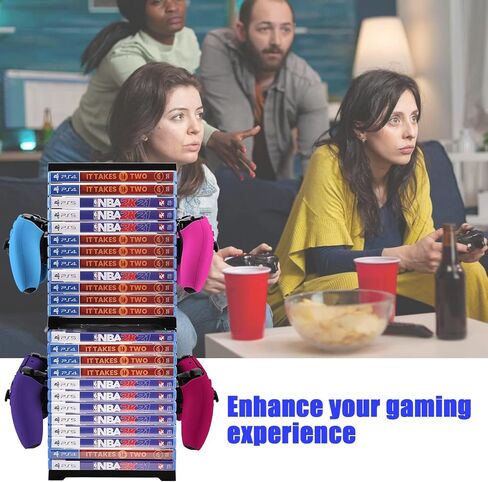 SIKEMAY Game Storage Tower for PS5/PS4/Xbox Series S & X - Universal Video Game Disc Organizer with 24 PCS Holders, 4 Controller Slots & Stand Rack Accessories - Black in Saudi Arabia
