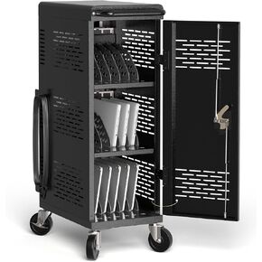 POCHAR Fully Assembled 18-Device Charging Cart for Chromebook up to 14'' | Locking Laptop Cabinet with Cable Management, Cord Organization, Power Strip - Locks and Stores Tablets (Black) in Saudi Arabia