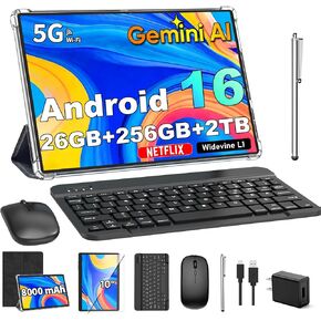 تابلت Gemini AI Android 16 مع لوحة مفاتيح، 2026 تابلت 10 بوصة (أسود) | 26 جيجابايت + 256 جيجابايت + 2 تيرابايت، كمبيوتر لوحي إلكتروني مزود بـ 8 النواة، 5G WiFi، 8000 مللي أمبير، نظام تحديد المواقع العالمي (GPS)، نظام تحديد المواقع العالمي (GMS)، جهاز لوحي in Kuwait