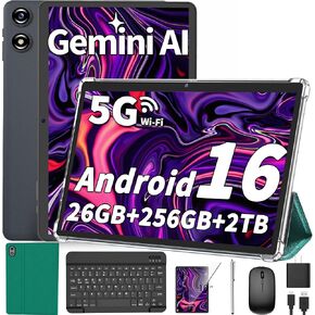 Android Tablet 10 inch, 2026 Android 16 Tablet with Keyboard, 26GB+256GB (2TB Expand), Gemini AI Tablet with 8-Core, 8000mAh, 5G WiFi, Widevine L1, 2 in 1 Tablets PC with Case/Mouse/Stylus-Green Case in Saudi Arabia