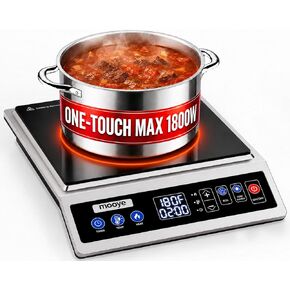Induction Cooktop Portable Induction Burner Countertop One-Touch Max Power 1800W, 12-Hour Timer Precise Temperature Control Stainless Steel Hot Plate Low-Noise Electric Cooktop for Home-Regular in Kuwait