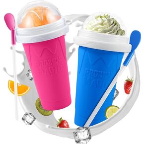 Slushy Maker Squeeze Cup, Portable Smoothie Squeeze Cup for Juices, Milk and Ice Cream Make, Double Layers Silica with Lid & Straw for Kids, Friends & Family (BLUE+PINK, STANDARD) in Saudi Arabia