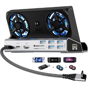 منصة YCE12-in-1 Steam Deck لـ ROG Ally X، وSteam Deck، وLegion Go، وSwitch | مراوح تبريد RGB مزدوجة مقاس 5 سم، و6 منافذ USB، ومنفذ HDMI 4K60 هرتز، ومنفذ إيثرنت بسرعة 1000 ميجابت في الثانية، وشحن سريع PD بقوة 100 وات in Kuwait