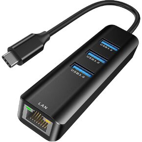 ABLEWE 4-in-1 USB C to Gigabit Ethernet Adapter with 3 USB 3.0 Ports | Plug-and-play RJ45 network hub for MacBook Pro/Air, iPad Pro, iPhone 15/16, Chromebook, XPS and Surface in Saudi Arabia