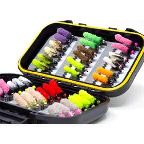 Outdoor Planet 36/48 / 60 Premium Hand Tied Fly Fishing Flies Assortment Kit | Dry/Wet/Nymph/Streamer/Terrestrial/Leech/Popper/Woolly Bugger Flies Set for Trout/Bass/Salmon/Steelhead/Panfish in Saudi Arabia