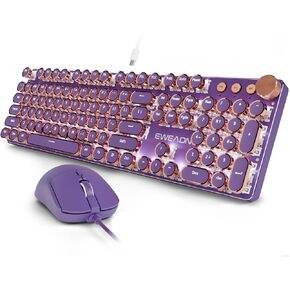 Wired Typewriter Keyboard and Mouse Combo, Low Noise Pink Switch-Green | White Backlit, Retro Punk Keycaps, Metal Panel Mechanical Keyboard with Knob for Windows PC, Mac, Desktop, Laptop, EWEADN V20 in Saudi Arabia