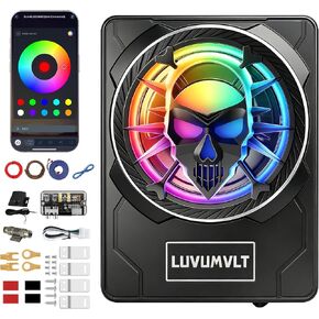 1200W 10" Skull Car Subwoofer with APP-Controlled RGB Beat-Sync Lights, Slim Under Seat Powered Built-in Amplifier, Low Pass Filter/Gain/Bass Boost, Deep Bass for Car/Truck/SUV/Jeep in Saudi Arabia