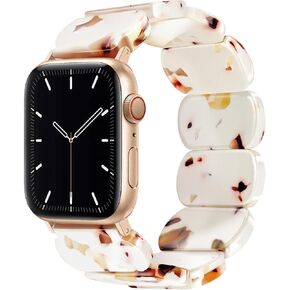 Newlibery Pink/White Beaded Resin Stretch Band for Apple Watch Women, S | Beaded resin stretch bracelet for women; fits 42mm Apple Watch Series 3/2/1 and 44/45/46/49mm; easy-on elastic feel. in Kuwait