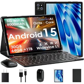 2026 Tablet 10 inch Android 15 Tablet with Keyboard 30GB RAM + 64GB ROM (Expand 1TB ) IPS Display Octa-Core Processor 8000mAh WiFi BT 5.0 w/ Gemini AI, Face Unlock, Split Screen, Screen Mirroring in Saudi Arabia