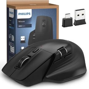 PHILIPS Ergonomic Wireless Mouse, Multi-Device Bluetooth (USB-A/C) for Laptop & Mac/PC, Silent Productivity Mouse with Side Scroll, 5-Level DPI Rechargeable Computer Mouse, Right-Handed Comfort in Saudi Arabia