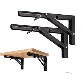 Black Folding Shelf Brackets Max. Load 220 lb, Heavy Duty DIY Wall Mounted Shelf Bracket Space Saving for Table Work Bench (8 INCH-2PCS) in Kuwait
