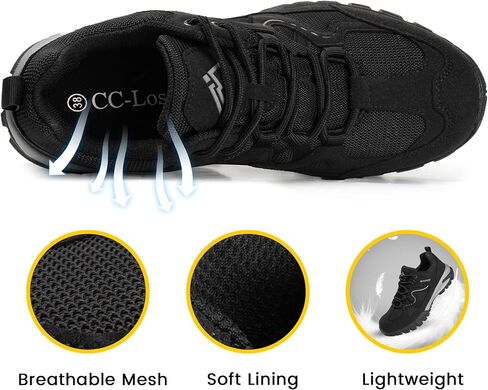 CC-Los Women's Waterproof Lightweight Hiking Shoes Non-Slip Outdoor Walking Black Wide 7 in Saudi Arabia