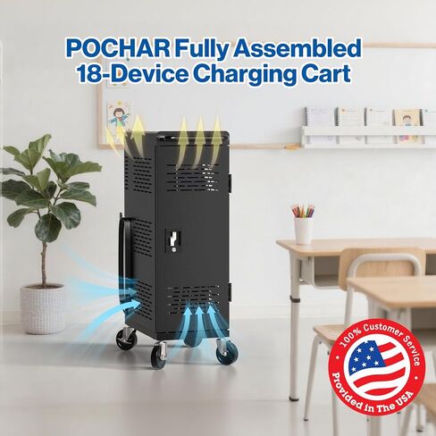 POCHAR Fully Assembled 18-Device Charging Cart for Chromebook up to 14'' | Locking Laptop Cabinet with Cable Management, Cord Organization, Power Strip - Locks and Stores Tablets (Black) in Saudi Arabia