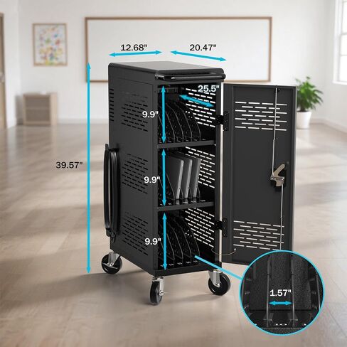 POCHAR Fully Assembled 18-Device Charging Cart for Chromebook up to 14'' | Locking Laptop Cabinet with Cable Management, Cord Organization, Power Strip - Locks and Stores Tablets (Black) in Saudi Arabia