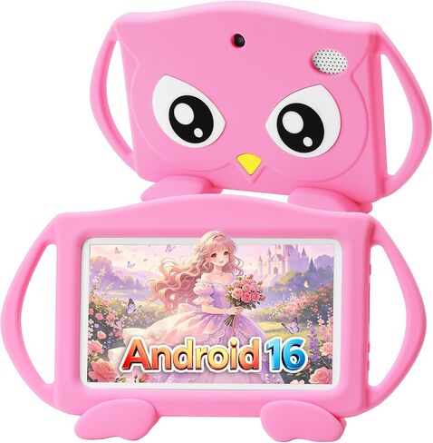 Trayoo Kids Tablet, Android 16 7'' Toddler Tablet for Kids with 4GB RAM 32GB ROM, Parent Control, Pre-Installed Offline Educational Contents, Shock-Proof Case (Pink) in Saudi Arabia