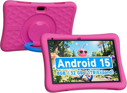 ZZB 10 Inch Android 15 Tablet for Kids with Case, 8GB (3+5 Extended) RAM + 32GB Storage (Supports 1TB Micro SD), 6000mAh Long Battery, Dual Cameras, Android Tablets Tablets for Kids in Kuwait
