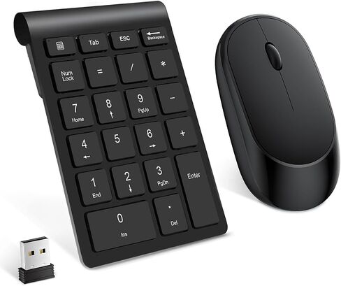 Lekvey Wireless Number Pad, Numeric Keypad and Mouse Combo | 22 Keys & Mouse Set, Share One 2.4G USB, Compact Portable Slim, 10 Key Numpad, for Laptop, Mac, Notebook, PC, Computer, Black in Saudi Arabia