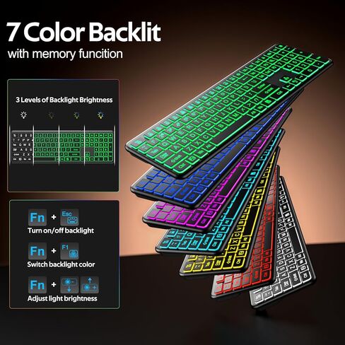 Hamile Large Print Light Up Keyboard, USB Silent Wired Keyboard | 7-Color Backlit, Foldable Stands, Quiet Corded Full Size for Computer PC, Laptop, Desktop, Windows in Saudi Arabia