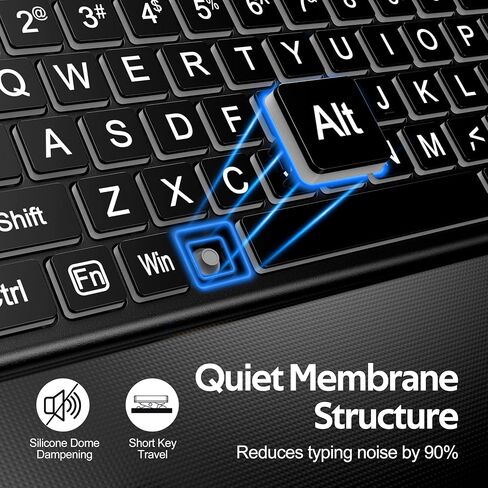 Hamile Large Print Light Up Keyboard, USB Silent Wired Keyboard | 7-Color Backlit, Foldable Stands, Quiet Corded Full Size for Computer PC, Laptop, Desktop, Windows in Saudi Arabia