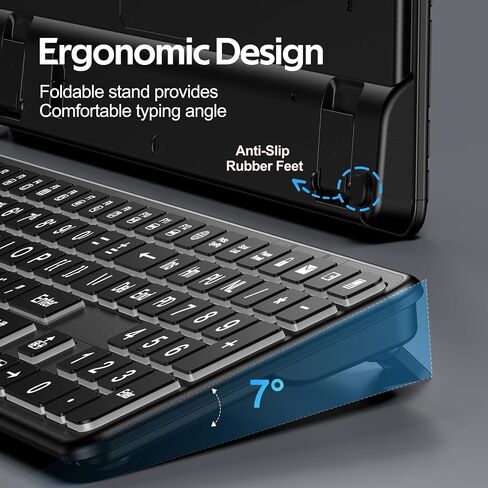 Hamile Large Print Light Up Keyboard, USB Silent Wired Keyboard | 7-Color Backlit, Foldable Stands, Quiet Corded Full Size for Computer PC, Laptop, Desktop, Windows in Saudi Arabia
