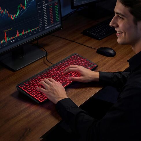 Hamile Large Print Light Up Keyboard, USB Silent Wired Keyboard | 7-Color Backlit, Foldable Stands, Quiet Corded Full Size for Computer PC, Laptop, Desktop, Windows in Saudi Arabia