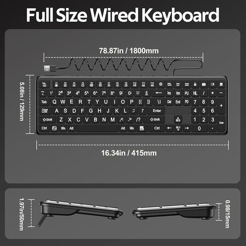 Hamile Large Print Light Up Keyboard, USB Silent Wired Keyboard | 7-Color Backlit, Foldable Stands, Quiet Corded Full Size for Computer PC, Laptop, Desktop, Windows in Saudi Arabia