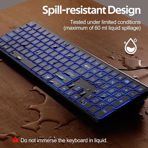 Hamile Large Print Light Up Keyboard, USB Silent Wired Keyboard | 7-Color Backlit, Foldable Stands, Quiet Corded Full Size for Computer PC, Laptop, Desktop, Windows in Saudi Arabia