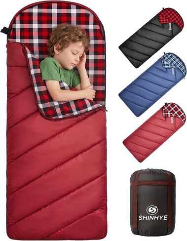 SHINHYE Kids Sleeping Bag for Cold Weather (45°F) - Lightweight, Waterproof & Compact Flannel Bag for Camping. Fits Youth 10-12 Years (4'7" to 5'5") in Kuwait