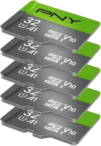 PNY 32GB Class 10 U1 V10 A1 microSDHC™ Flash Memory Card – Quick Read Speeds, UHS-I, Continuous Full HD Photo, HD Video, Fast Everyday Performance, for Tablets, Drones, Cameras, 5-Pack in Saudi Arabia