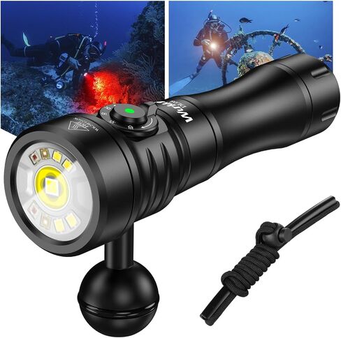 Wurkkos DL08 Scuba Diving Underwater Video Light with Infinite Dimming | Rechargeable,Red+UV Dual Light,IPX8 Underwater ,274M Long Beam, CRI90 , 5000mAh Battery,Night Diving in Kuwait