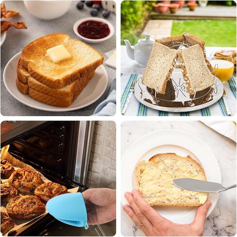 Camping Toaster 4-Slice with Oven Mitts & Butter Knife - Folding Stainless Steel Camp Stove Toaster for Gas Stove Top, Compact for Picnic, Hiking, Backyard in Kuwait