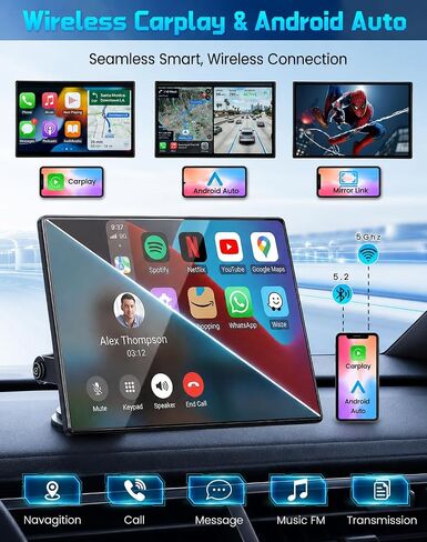 11" Wireless Apple CarPlay Screen for Car, Portable Carplay Screen for Car | Apple CarPlay & Android Auto, 360° 4K Front+1080P Rear Camera, Mirror Link, Voice Control, Built-in 64GB SD Card in Saudi Arabia