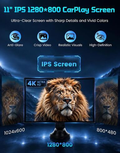 11" Wireless Apple CarPlay Screen for Car, Portable Carplay Screen for Car | Apple CarPlay & Android Auto, 360° 4K Front+1080P Rear Camera, Mirror Link, Voice Control, Built-in 64GB SD Card in Saudi Arabia
