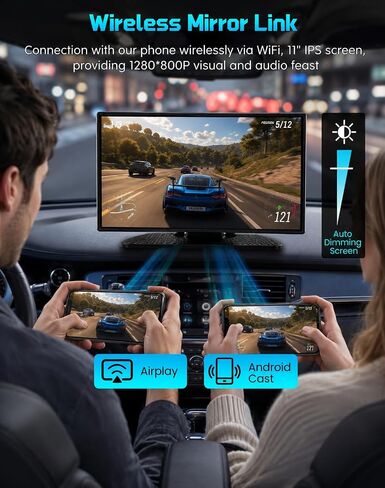 11" Wireless Apple CarPlay Screen for Car, Portable Carplay Screen for Car | Apple CarPlay & Android Auto, 360° 4K Front+1080P Rear Camera, Mirror Link, Voice Control, Built-in 64GB SD Card in Saudi Arabia