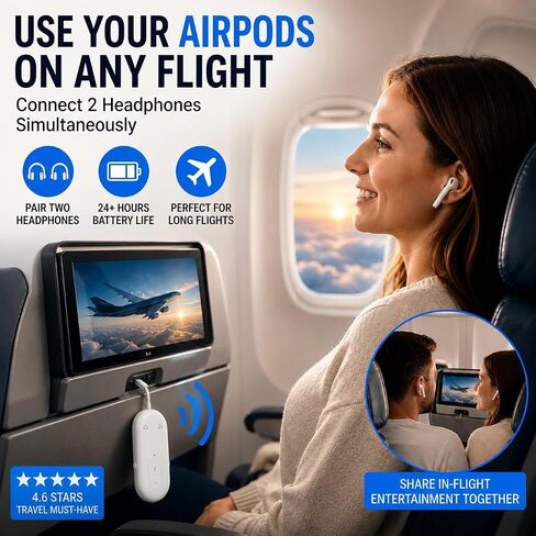 Airplane Bluetooth Adapter for Earphone, Bluetooth Audio Transmitter for for AirPods or Wireless Headphones, Transmitter Receiver 2 in 1 Dongle for Long Flight, Speaker, Car, Gym, TV in Saudi Arabia