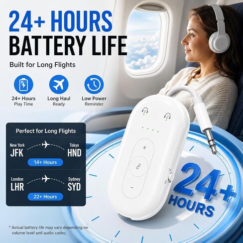 Airplane Bluetooth Adapter for Earphone, Bluetooth Audio Transmitter for for AirPods or Wireless Headphones, Transmitter Receiver 2 in 1 Dongle for Long Flight, Speaker, Car, Gym, TV in Saudi Arabia