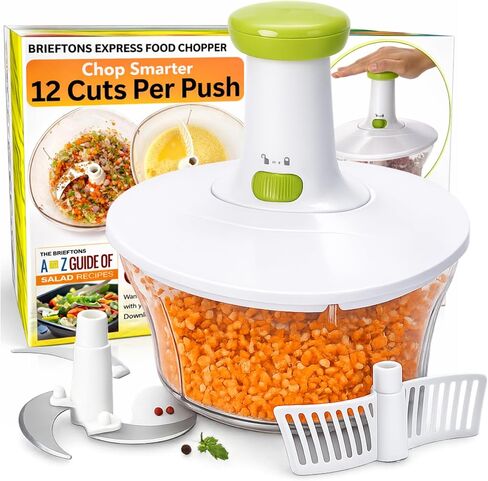 Brieftons Express Small Manual Food Chopper, 2-Cup: Hand Chopper with Container, Push-Down Pump Onion Chopper, Garlic Chopper, Green Veggie Cutter for Salsa, Salad, Coleslaw, Baby Food, Indian Cooking in Saudi Arabia