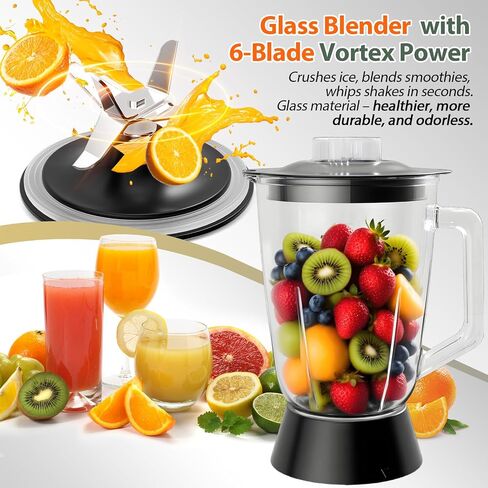 Food Processor and Blender Combo, 88 oz Food Chopper | Kitchen Appliance for Meat Vegetable and Dough, 70oz 800W Glass Jar Blender with 2 Speeds and Pulse for Smoothie, Upgrade in Saudi Arabia
