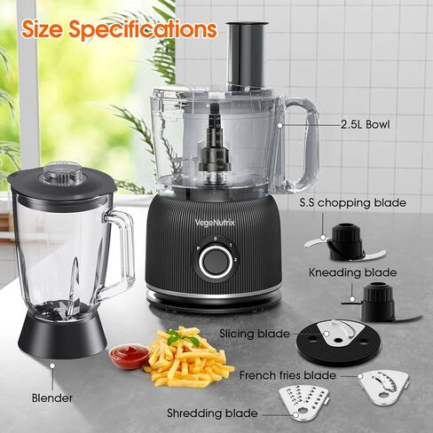 Food Processor and Blender Combo, 88 oz Food Chopper | Kitchen Appliance for Meat Vegetable and Dough, 70oz 800W Glass Jar Blender with 2 Speeds and Pulse for Smoothie, Upgrade in Saudi Arabia