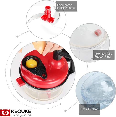KEOUKE Hand Crank Food Chopper Red - Manual Food Processor with Egg Separator, Labor-Saving, Easy to Clean, Large Vegetable Mixer Blender for Onion, Garlic, Salad, Salsa, Nuts, Meat, Fruit, etc in Saudi Arabia