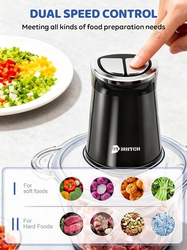 IRIITCH Food Processor with LED Timer, 800W Electric Chopper | 2 Bowls (12-cups Glass Bowl+12 cups Stainless Steel Bowl), 2 Set 6 Bi-Level S-Blades in Saudi Arabia