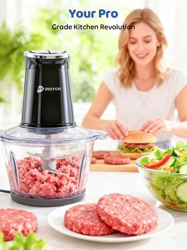 IRIITCH Food Processor with LED Timer, 800W Electric Chopper | 2 Bowls (12-cups Glass Bowl+12 cups Stainless Steel Bowl), 2 Set 6 Bi-Level S-Blades in Saudi Arabia
