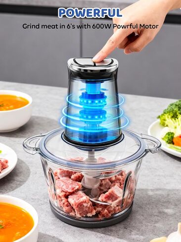 IRIITCH Food Processor with LED Timer, 800W Electric Chopper | 2 Bowls (12-cups Glass Bowl+12 cups Stainless Steel Bowl), 2 Set 6 Bi-Level S-Blades in Saudi Arabia