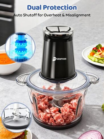 IRIITCH Food Processor with LED Timer, 800W Electric Chopper | 2 Bowls (12-cups Glass Bowl+12 cups Stainless Steel Bowl), 2 Set 6 Bi-Level S-Blades in Saudi Arabia