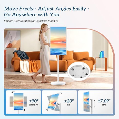 32" Smart Portable TV on Wheels, UHD Touch Screen Rolling TV, 16GB RAM + 128GB Storage, Powerful Qualcomm Snapdragon CPU, Android 14 EDLA Certified, Supports Google Play (White) in Saudi Arabia