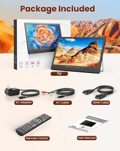 Desobry 16" Small Smart TV, LCD Small Kitchen TV with WiFi | Bulit-in 180°Adjustable Stand/ATSC Tuner/HDMI/USB/AV for Camping, Bedroom, RV, Patio, Indoor & Outdoor Use in Kuwait