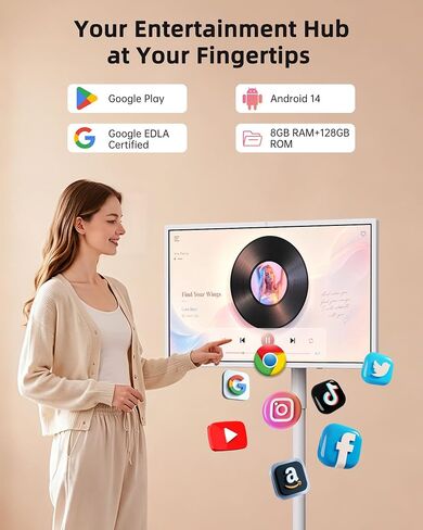 KTC MEGAPAD 32 Inch 4K Smart Portable Touchscreen TV on Wheels, A32Q7S | Android OS EDLA, 8+128GB, Rolling TV on Wheels w/ Speakers & Webcam, Type-C HDMI USB Port, Built-in Battery, Voice Remote in Kuwait